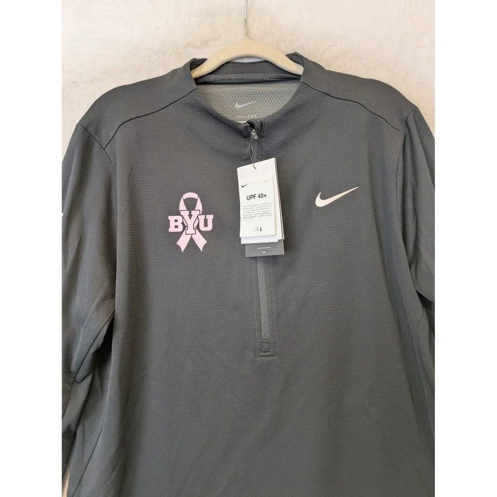 NEW Nike Quarter Zip Pullover Women's L Black BYU Golf Big 12 Pink Ribbon